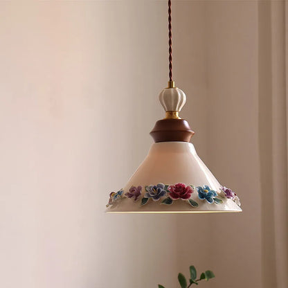 Élise Rose Flower Ceramic LED Pendant Lamp Nordic Wood