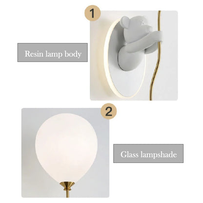 Chloé Balloon Bear LED Wall Lamp Kids Room Princess Style