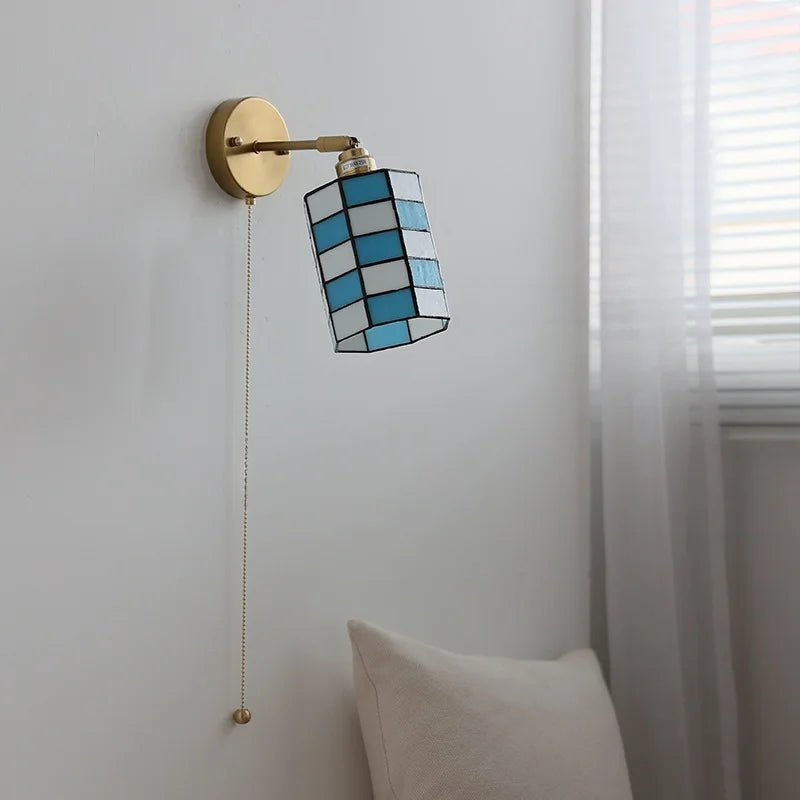 Isabelle Vintage Blue Glass Copper LED Wall Sconce