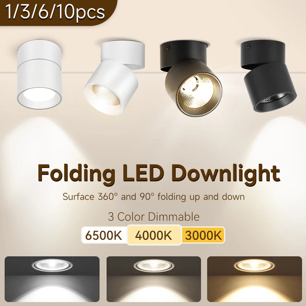 Camille Foldable LED Rotatable Ceiling Spotlight 3-Color Modern