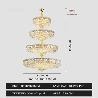 Camille French Luxury Long Crystal Chandelier, Gold LED, Grand Lobby Light