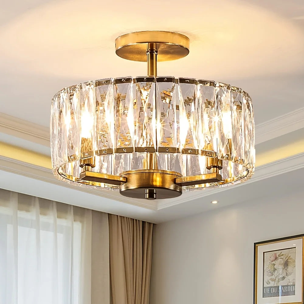 Sophie Round Crystal Semi-Flush Gold Ceiling Light Modern