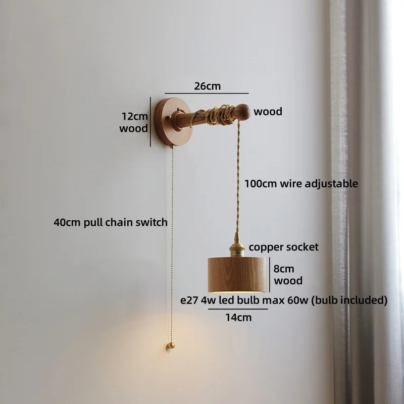 Élodie Nordic Ceramic Wood LED Wall Lamp E27 Plug