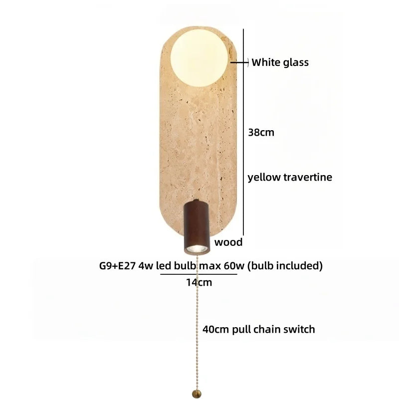 Sophie Yellow Travertine Wood LED Wall Lamp Wabi Sabi