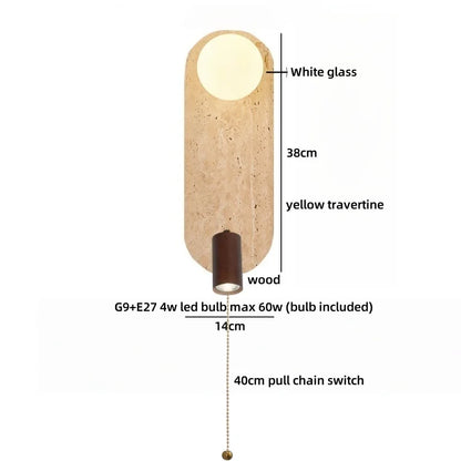 Sophie Yellow Travertine Wood LED Wall Lamp Wabi Sabi