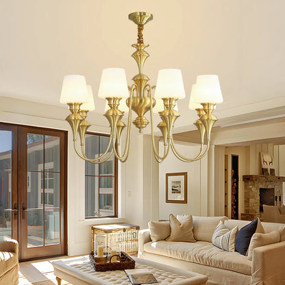Classic Copper Ceiling Chandelier with Frosted Glass Shades for Living Room