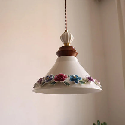 Élise Rose Flower Ceramic LED Pendant Lamp Nordic Wood