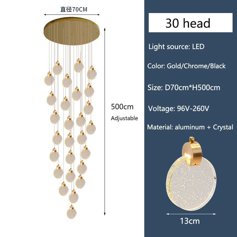 Clémence Luxury Crystal LED Staircase Chandelier Light