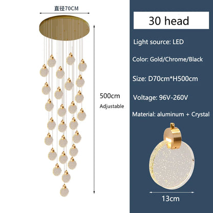 Clémence Luxury Crystal LED Staircase Chandelier Light