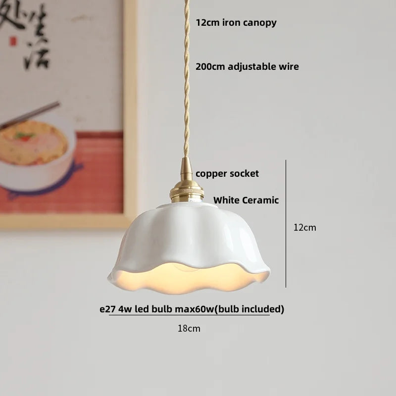 Élise Rose Flower Ceramic LED Pendant Lamp Nordic Wood