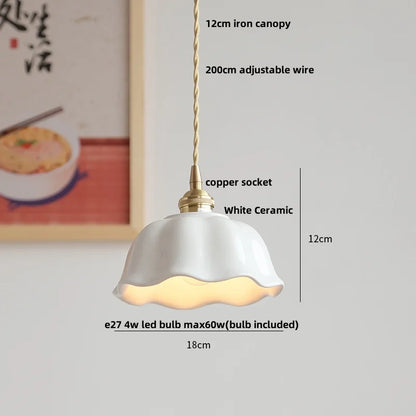 Élise Rose Flower Ceramic LED Pendant Lamp Nordic Wood