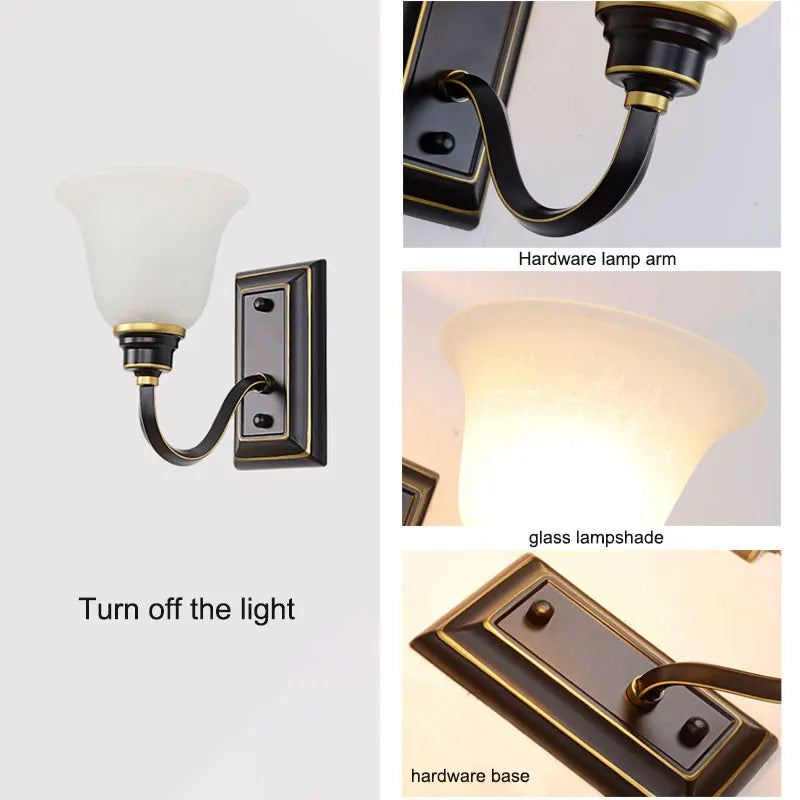 Sophie Country Glass Wall Lamp E27 Single Head Hallway Light