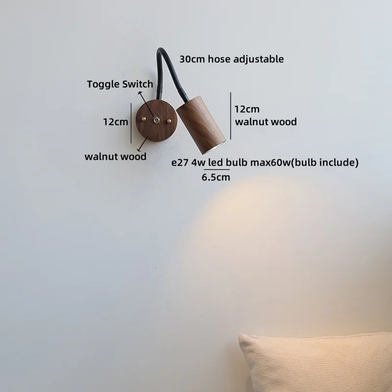 Élise Nordic Ash Wood LED Wall Lamp Pull Chain E27