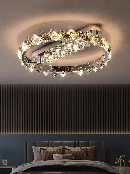 Sophie Modern Chrome Crystal Ring LED Ceiling Lamp Foyer Light