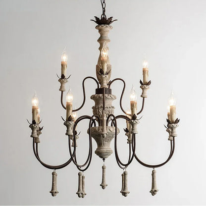 Vintage Wooden Foyer Chandelier for Living Room and Villa Lobby