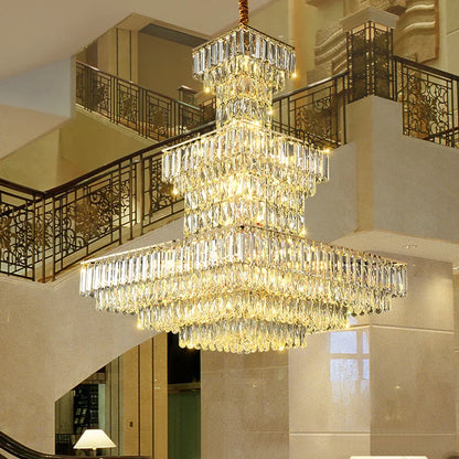 Long Hollow Crystal Staircase Pendant Chandelier for Duplex Hall