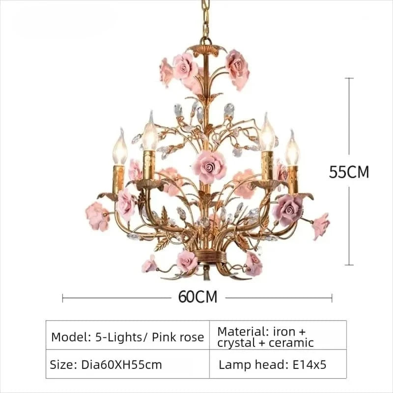 Chloé French Rose Gold Ceramic Flower 5-Light Pendant Lamp