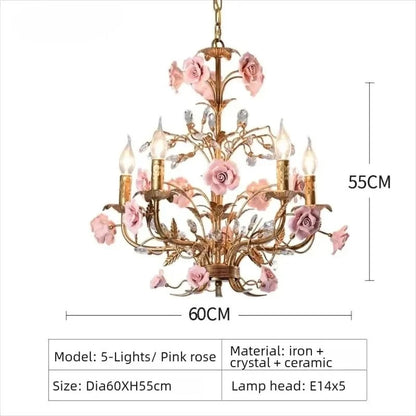 Chloé French Rose Gold Ceramic Flower 5-Light Pendant Lamp