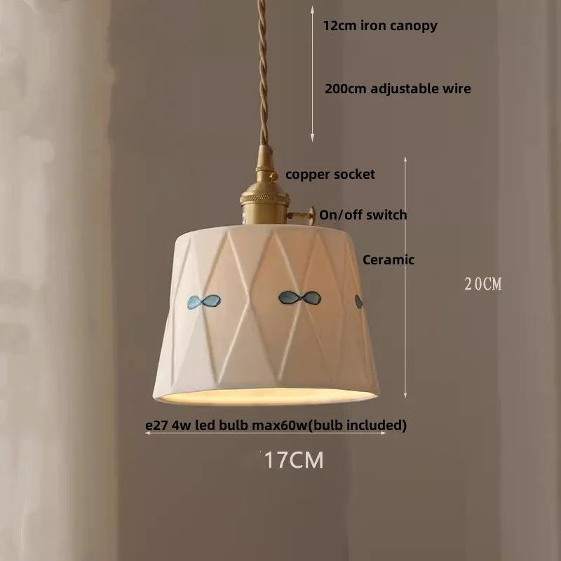 Élise Rose Flower Ceramic LED Pendant Lamp Nordic Wood