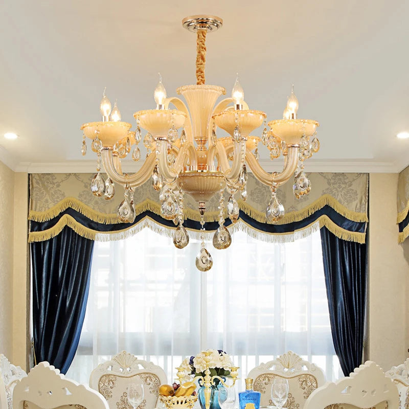 French Luxury Home Decoration Room Champagne White Chandelier European Villa Hotel Hall Restaurant E14 Crystal Pendent Lights