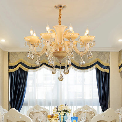 French Luxury Home Decoration Room Champagne White Chandelier European Villa Hotel Hall Restaurant E14 Crystal Pendent Lights