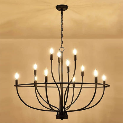 Vintage Round Iron Candle Chandelier for Living and Dining Room