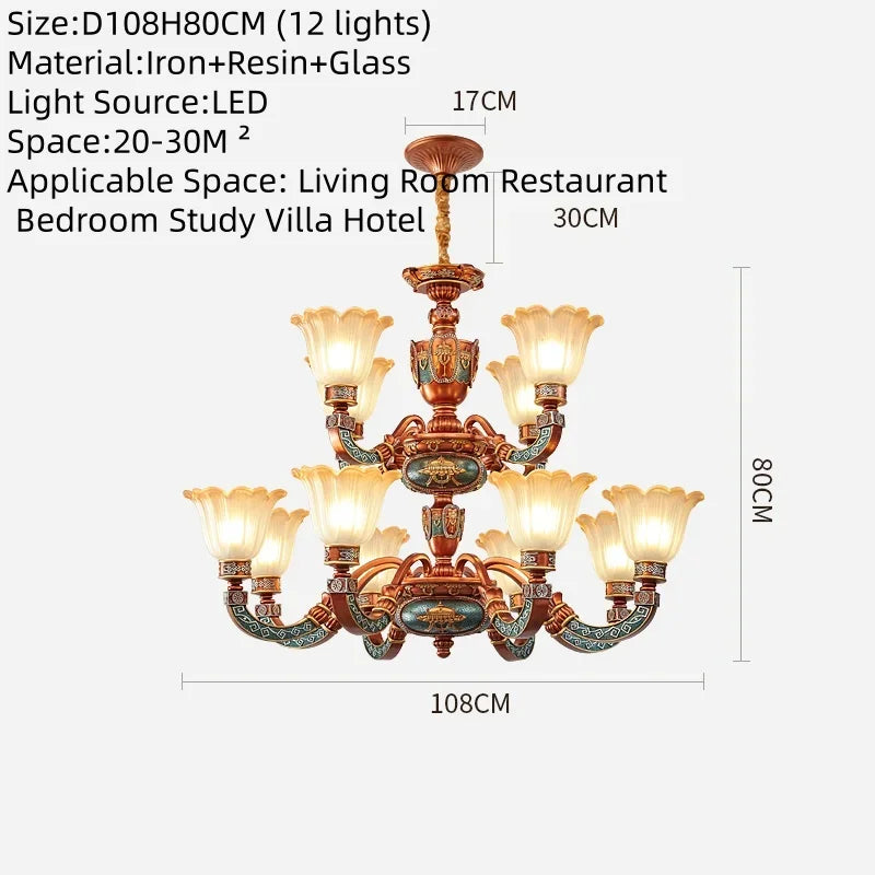 European Luxury Living Room Chandelier American Retro Restaurant  Villa Hotel Western Restaurant Cafe Pendent Lamp