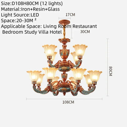 European Luxury Living Room Chandelier American Retro Restaurant  Villa Hotel Western Restaurant Cafe Pendent Lamp