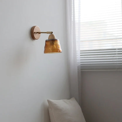 Lucienne Amber Glass Wood Wall Light