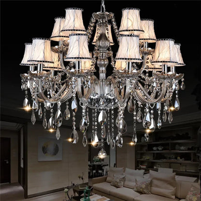 ELARA European Luxury Crystal Pendent Lamp Smoke Gray Living Room Restaurant Bedroom Villa Hotel Western Restaurant Chandelier