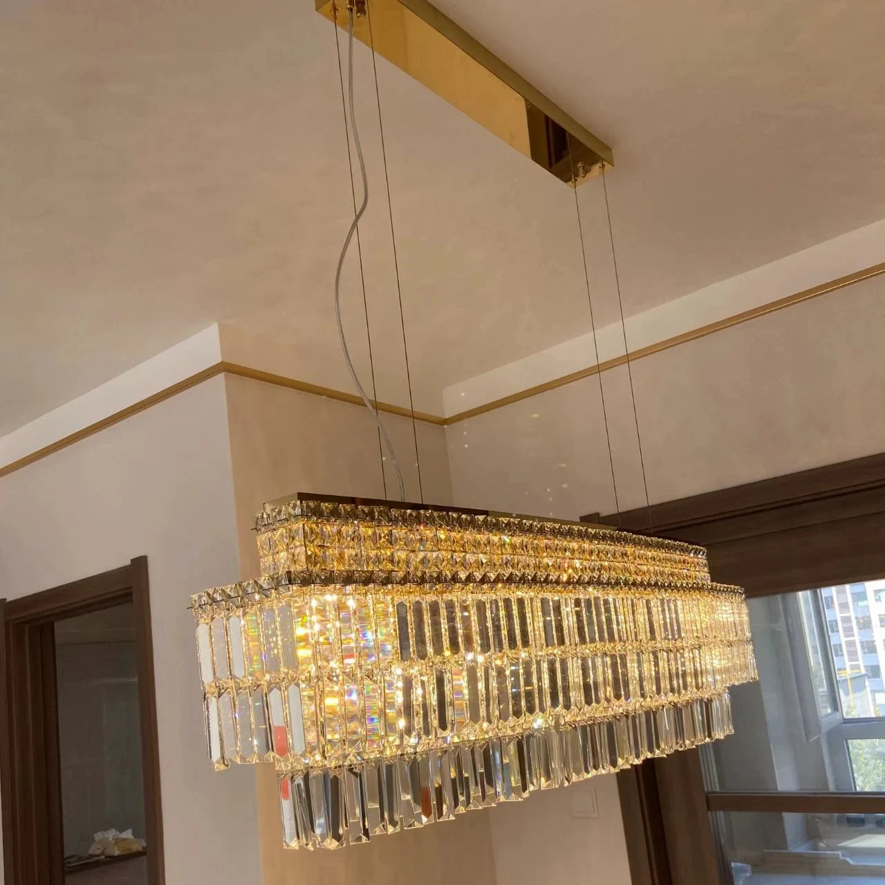 Isabelle Crystal Rectangle Pendant Light Luxury Gold Ceiling Lamp