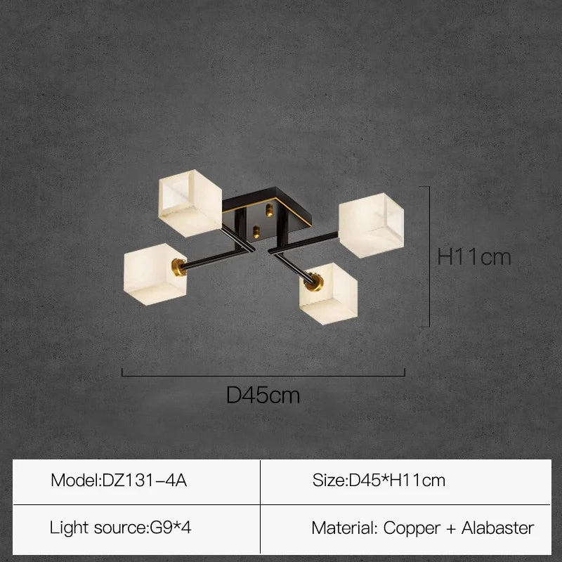 Sophie Postmodern Marble Brass Square Ceiling Lamp Luxury Living Light