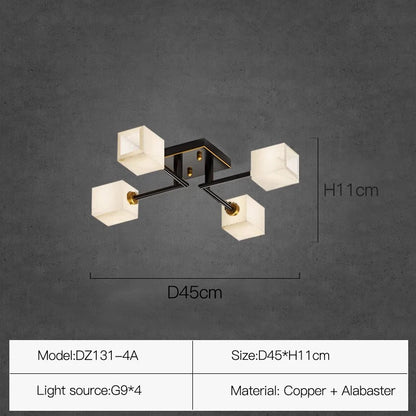 Sophie Postmodern Marble Brass Square Ceiling Lamp Luxury Living Light