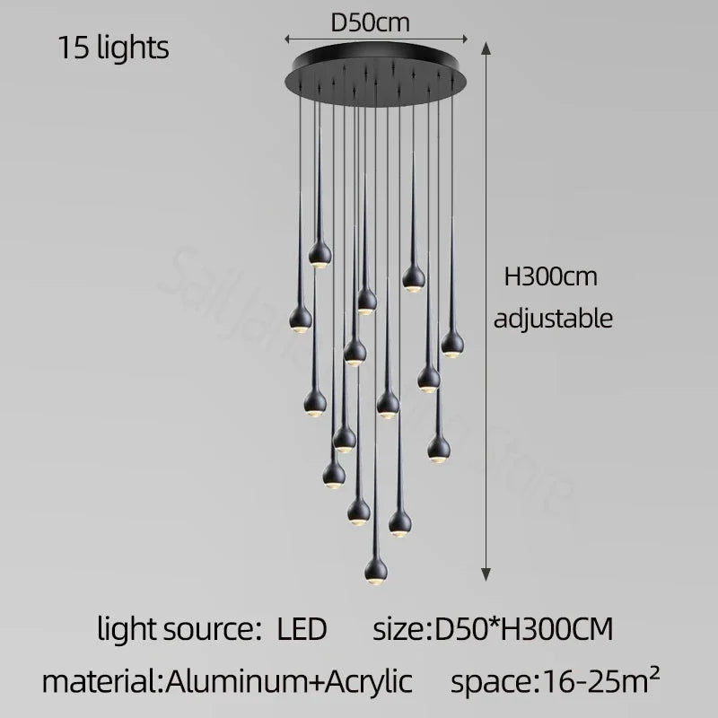 Amélie Modern Water Drop Staircase Crystal Pendant Lamp Luxury Bar Restaurant