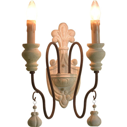 Sophie French Country Wood Iron Wall Lamp E14 Vintage Sconce