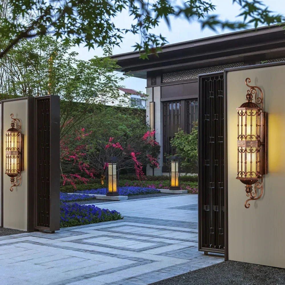 Camille Retro Gold Waterproof Aluminum LED Outdoor Wall Lamp E27