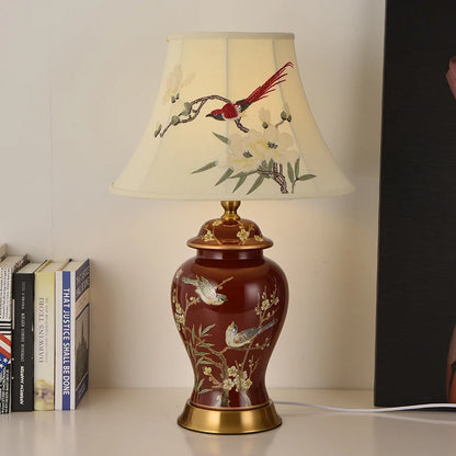 Hand Embroidered Magpie Ceramic LED Floor Lamp for Home Decor