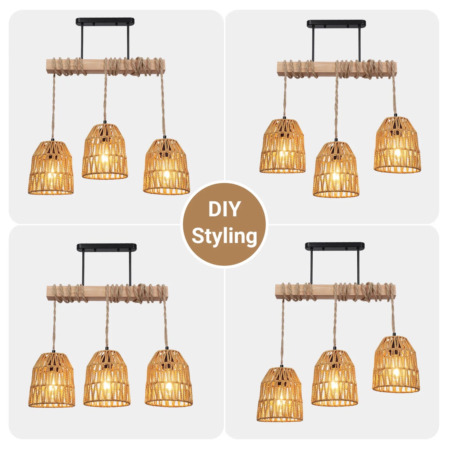 Élise Boho Rattan Ceiling Chandelier E27 Handwoven Flush Mount Light