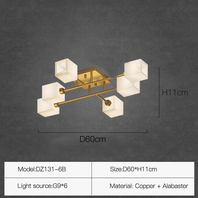 Sophie Postmodern Marble Brass Square Ceiling Lamp Luxury Living Light