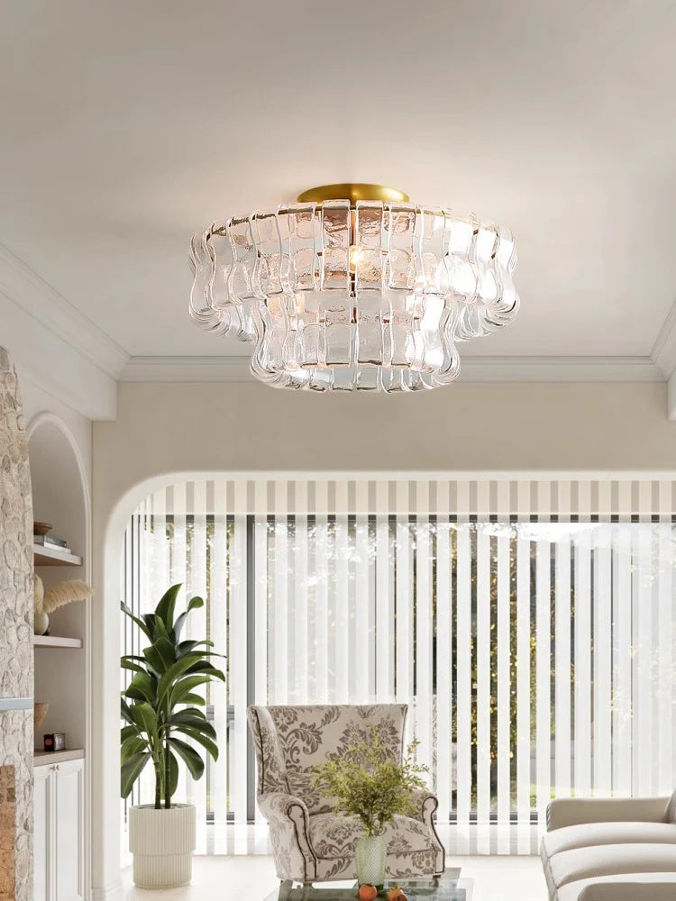 Gray Glass Round Ceiling Chandelier