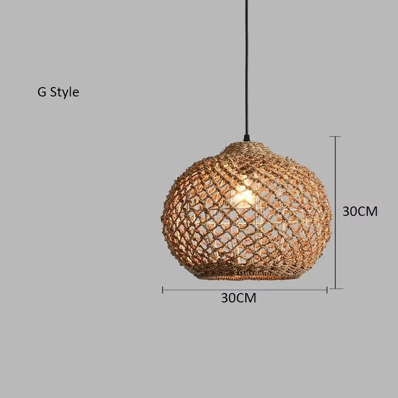 Élise Japanese Rattan Pendant Light E27 Woven LED Chandelier Beige