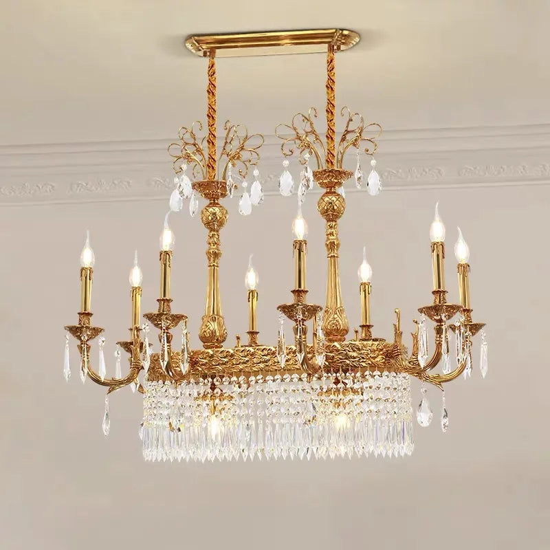 European Copper Crystal Chandelier 10-Light Pendant