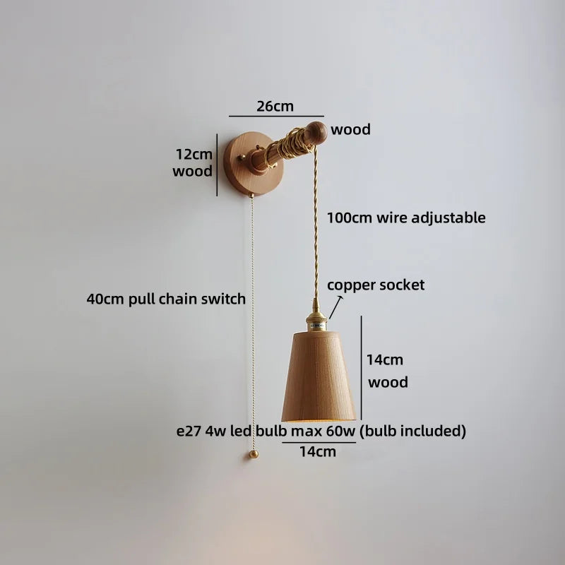 Élodie Nordic Ceramic Wood LED Wall Lamp E27 Plug