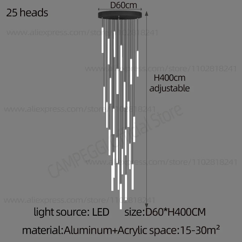Colette Minimalist Nordic LED Staircase Chandelier