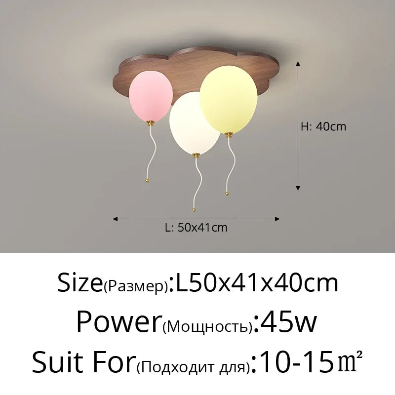 Amélie Cloud Balloon Wooden LED Ceiling Light Kids Room Dimmable