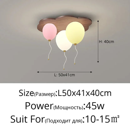 Amélie Cloud Balloon Wooden LED Ceiling Light Kids Room Dimmable