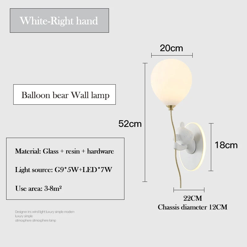Chloé Balloon Bear LED Wall Lamp Kids Room Princess Style
