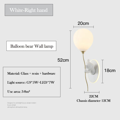 Chloé Balloon Bear LED Wall Lamp Kids Room Princess Style