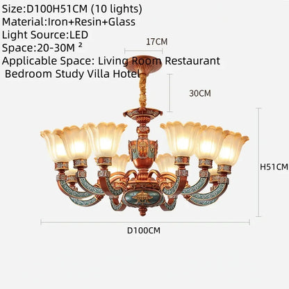 European Luxury Living Room Chandelier American Retro Restaurant  Villa Hotel Western Restaurant Cafe Pendent Lamp