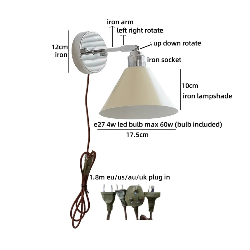 Clara Vintage Industrial Iron LED Wall Lamp Pull Chain